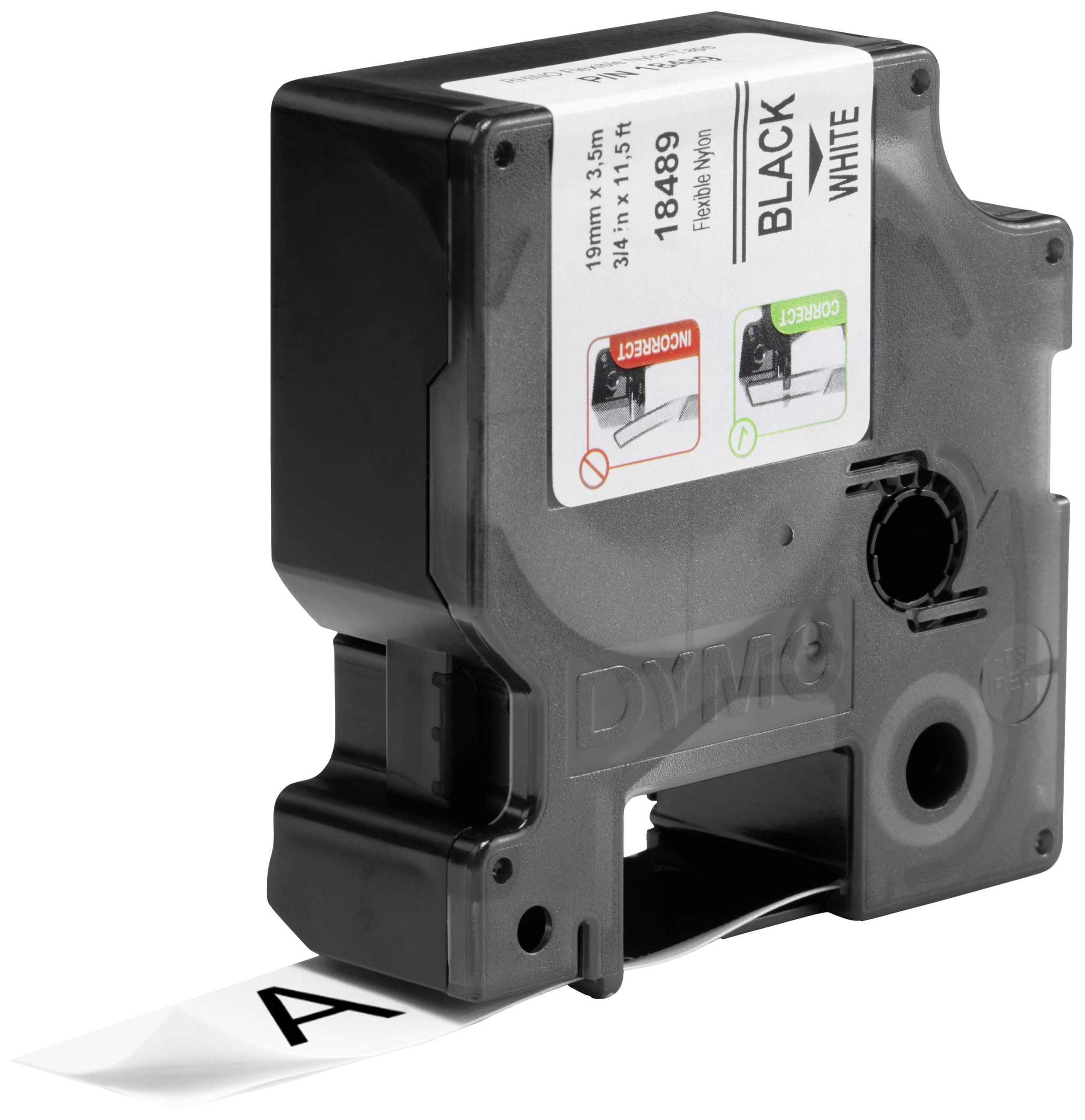 Etiketten DYMO IND RHINO 18489 Tapekleur: Wit Tekstkleur:Zwart 19 mm 3.5 m