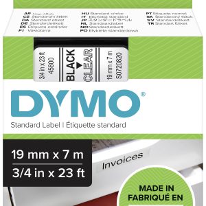 Etiketten DYMO D1 45800 Tapekleur: Transparant Tekstkleur:Zwart 19 mm 7 m Etiketten DYMO D1 45800 Tapekleur: Transparant Tekstkleur:Zwart 19 mm 7 m