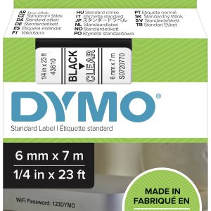 Labeltape DYMO D1 43610 Polyester Tapekleur: Transparant Tekstkleur:Zwart 6 mm 7 m Labeltape DYMO D1 43610 Polyester Tapekleur: Transparant Tekstkleur:Zwart 6 mm 7 m