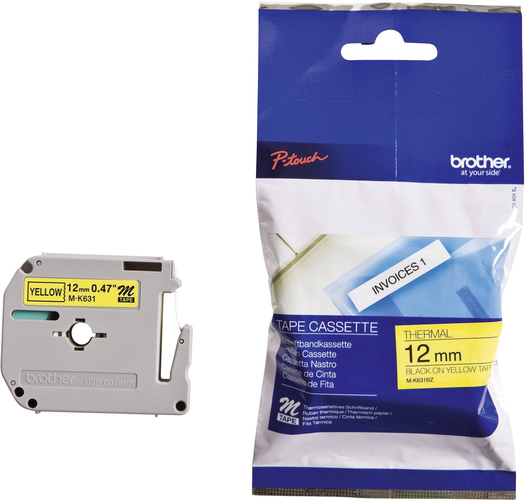 Brother M-K 631 Labeltape Tapekleur: Geel Tekstkleur: Zwart 12 mm 8 m