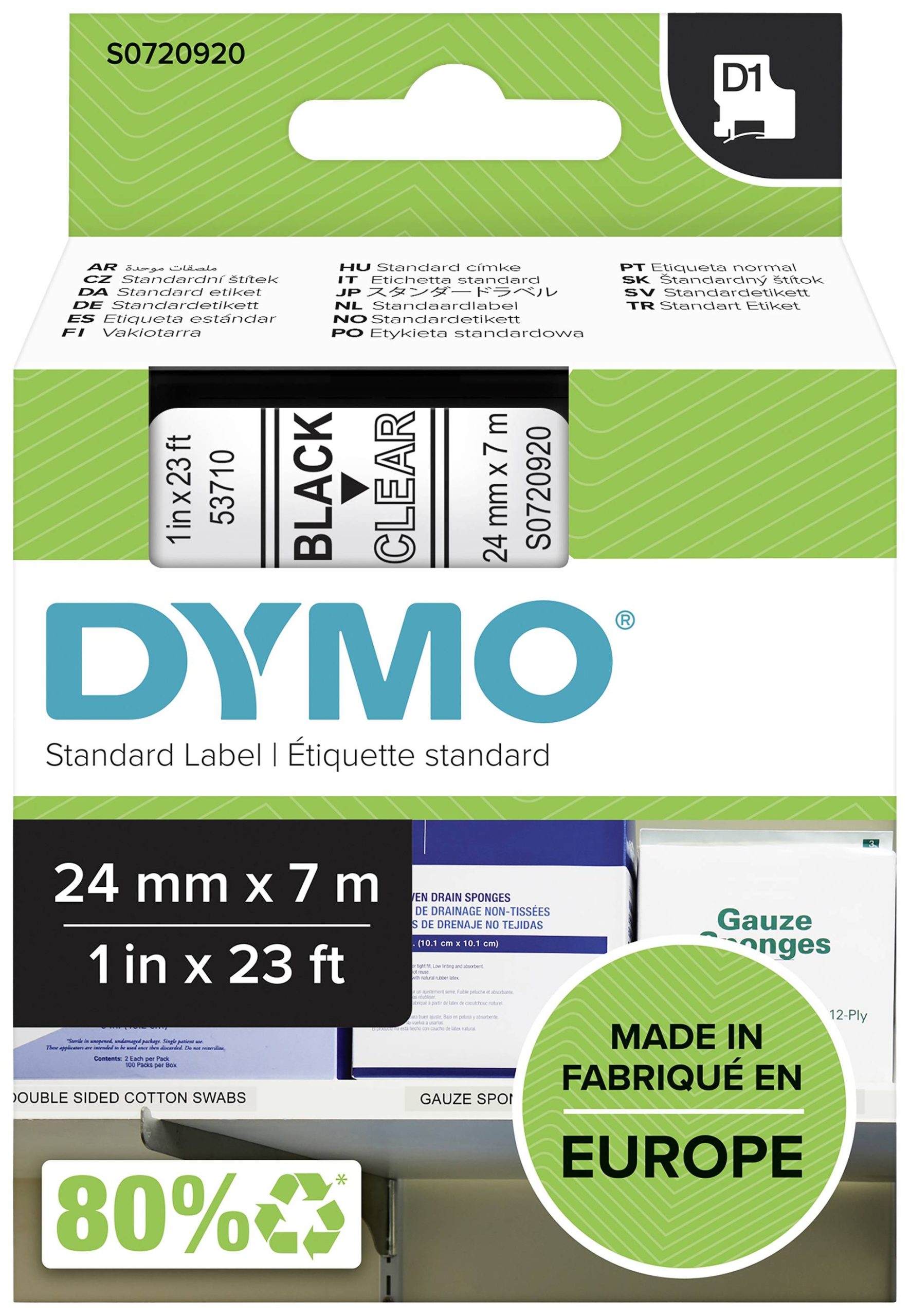 DYMO 53710 Labeltape Tapekleur: Transparant Tekstkleur: Zwart 24 mm 7 m