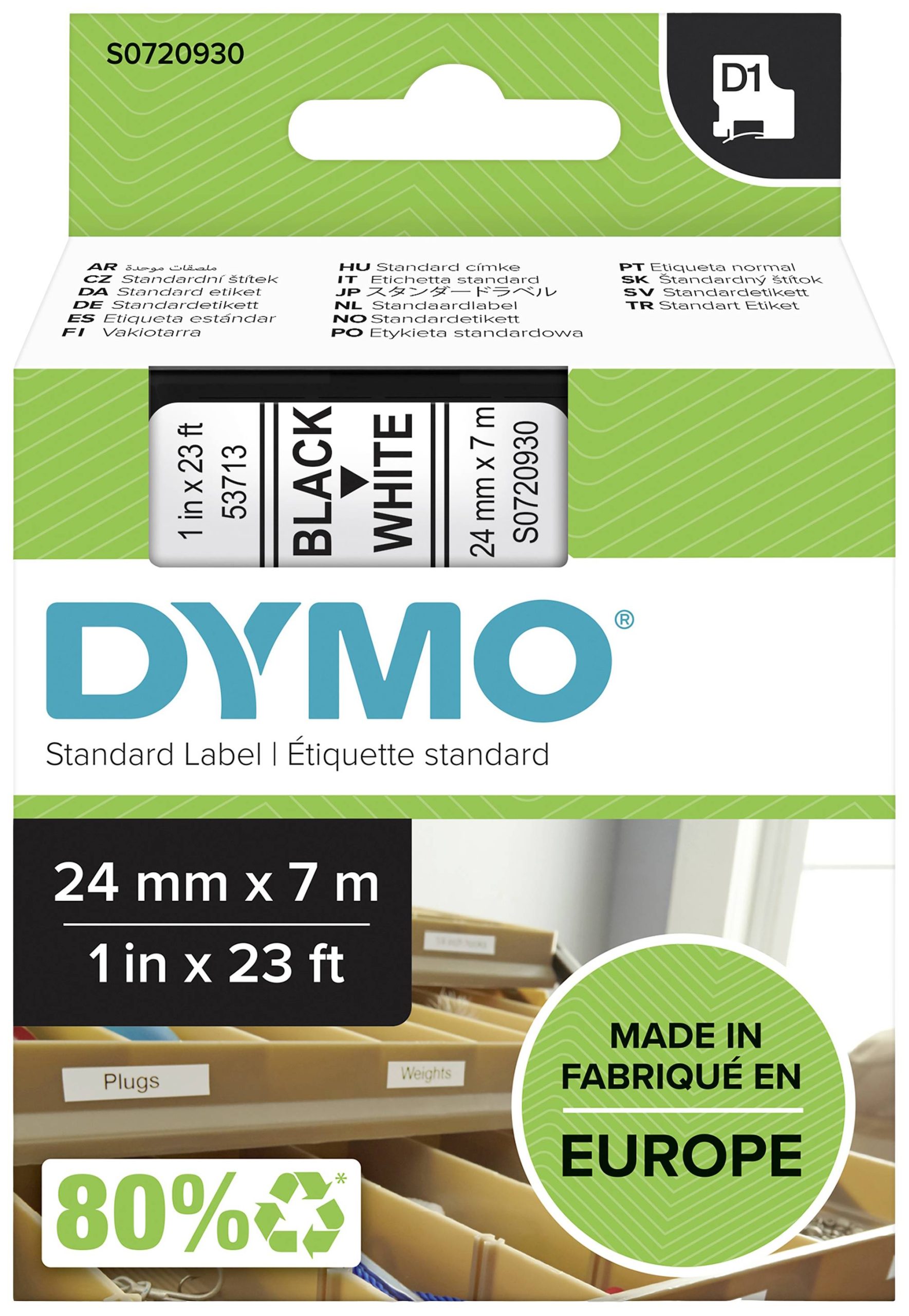 DYMO 53713 Labeltape Polyester Tapekleur: Wit Tekstkleur: Zwart 24 mm 7 m