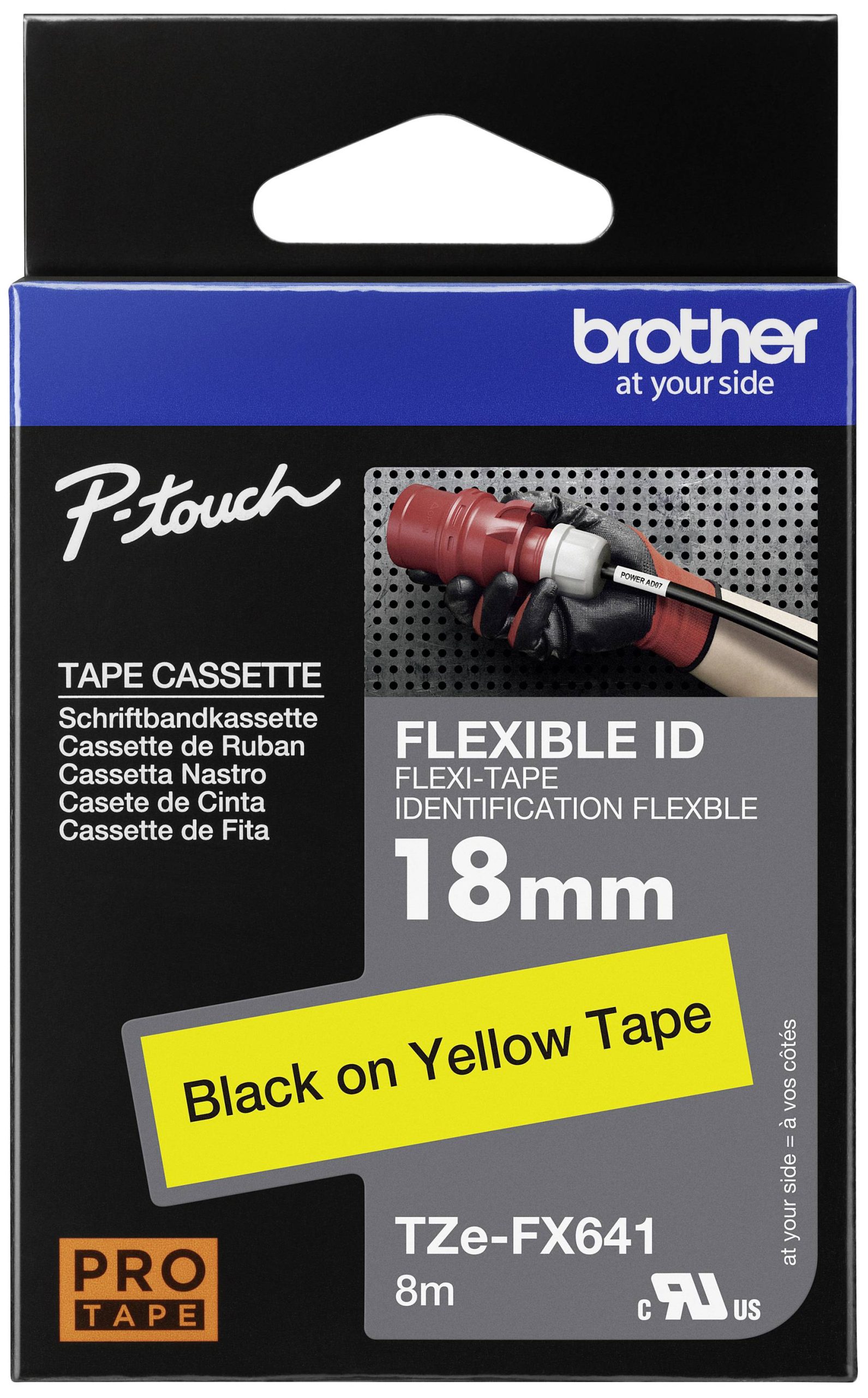 Brother TZe-FX641 Labeltape flexibel Tapekleur: Geel Tekstkleur: Zwart 18 mm 8 m