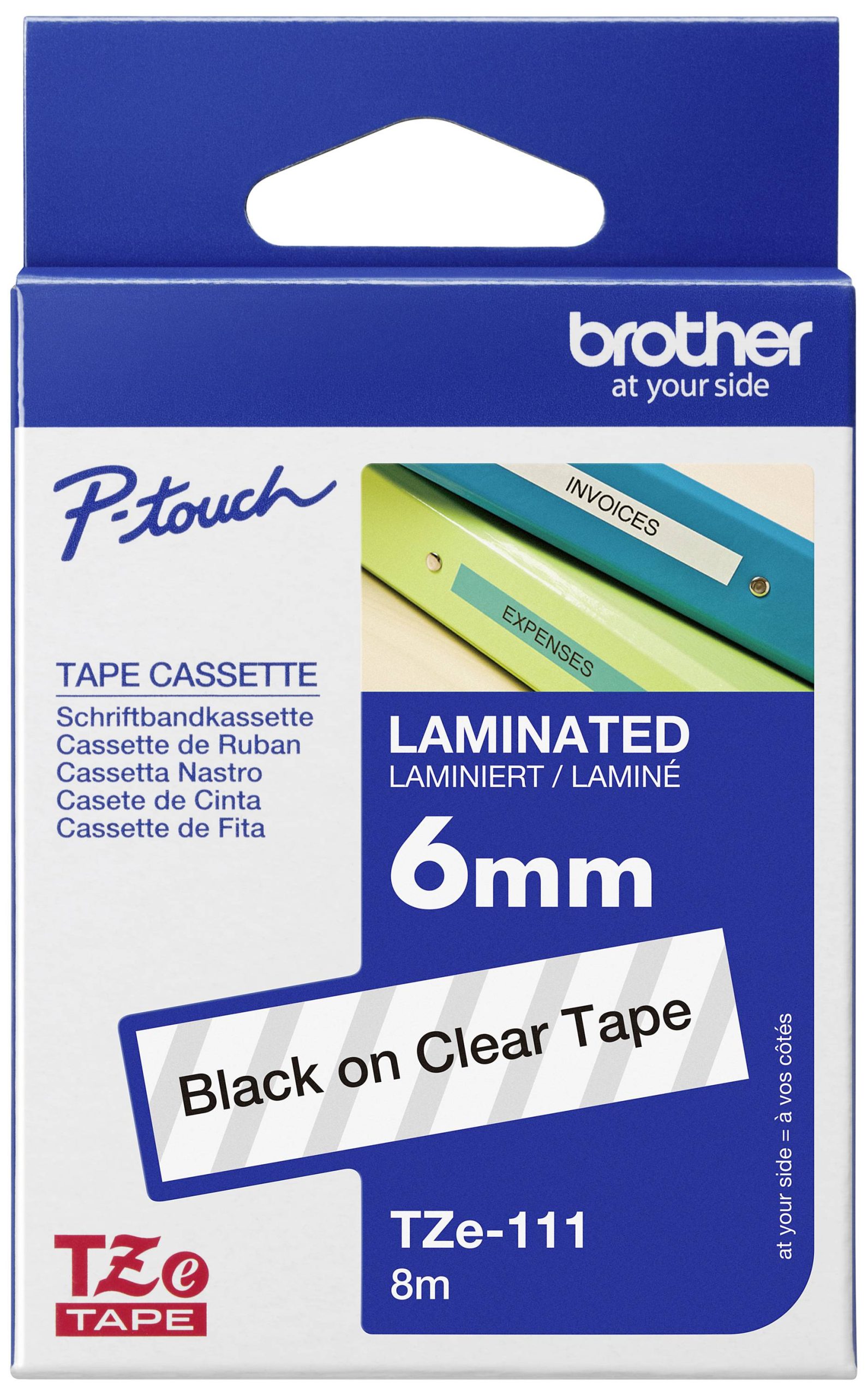 Labeltape Brother TZe, TZ TZe-111 PET Tapekleur: Transparant Tekstkleur:Zwart 6 mm 8 m