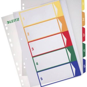 Leitz 12910000 Register DIN A4, Bovenbreedte 1-5 Polypropyleen Meerdere kleuren 5 tabbladen PC-beschrijfbaar 12910000 Leitz 12910000 Register DIN A4, Bovenbreedte 1-5 Polypropyleen Meerdere kleuren 5 tabbladen PC-beschrijfbaar 12910000