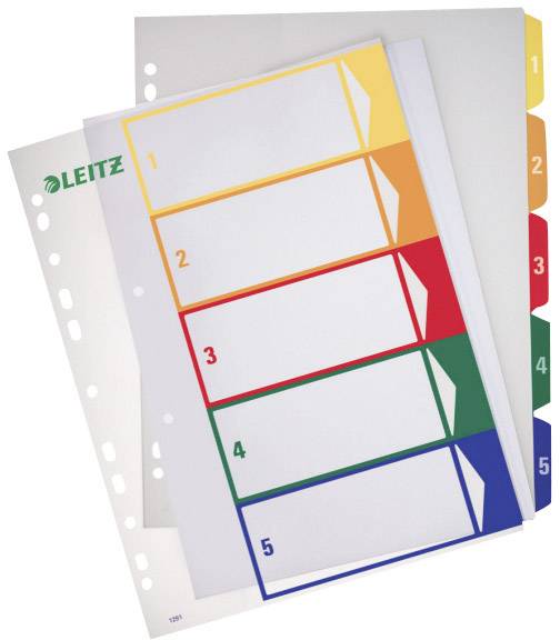 Leitz 12910000 Register DIN A4, Bovenbreedte 1-5 Polypropyleen Meerdere kleuren 5 tabbladen PC-beschrijfbaar 12910000