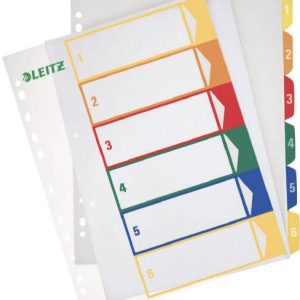 Leitz 12920000 Register DIN A4, Bovenbreedte 1-6 Polypropyleen Meerdere kleuren 6 tabbladen PC-beschrijfbaar 12920000 Leitz 12920000 Register DIN A4, Bovenbreedte 1-6 Polypropyleen Meerdere kleuren 6 tabbladen PC-beschrijfbaar 12920000
