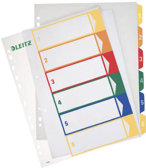 Leitz 12920000 Register DIN A4, Bovenbreedte 1-6 Polypropyleen Meerdere kleuren 6 tabbladen PC-beschrijfbaar 12920000