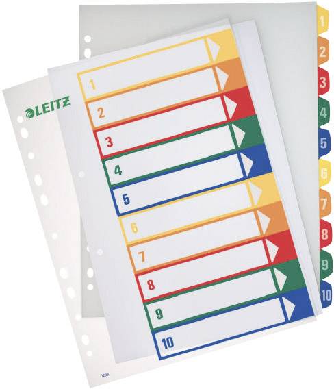 Leitz 12930000 Register DIN A4, Bovenbreedte 1-10 Polypropyleen Meerdere kleuren 10 tabbladen PC-beschrijfbaar 12930000