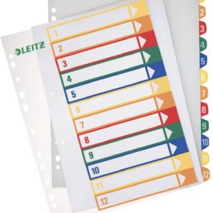 Leitz 12940000 Register DIN A4, Bovenbreedte 1-12 Polypropyleen Meerdere kleuren 12 tabbladen PC-beschrijfbaar 12940000 Leitz 12940000 Register DIN A4, Bovenbreedte 1-12 Polypropyleen Meerdere kleuren 12 tabbladen PC-beschrijfbaar 12940000