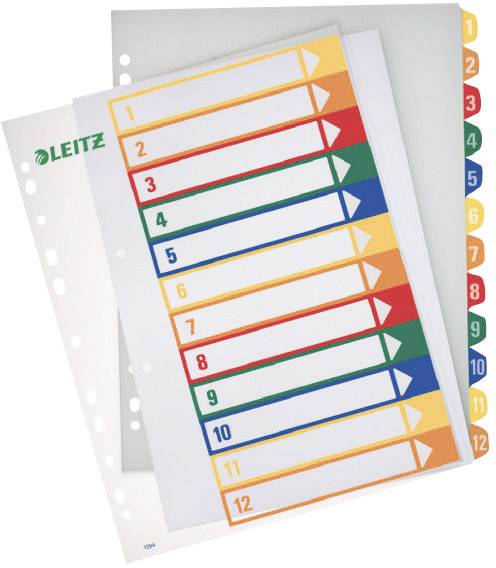 Leitz 12940000 Register DIN A4, Bovenbreedte 1-12 Polypropyleen Meerdere kleuren 12 tabbladen PC-beschrijfbaar 12940000