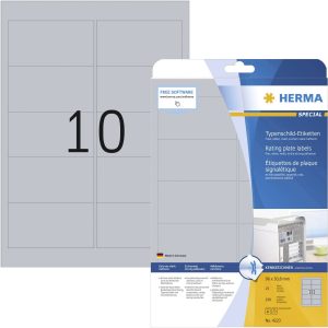 Herma 4223 Etiketten voor typeplaatjes 96 x 50.8 mm Polyester folie Zilver 250 stuk(s) Permanent hechtend Laser (zwart/w Herma 4223 Etiketten voor typeplaatjes 96 x 50.8 mm Polyester folie Zilver 250 stuk(s) Permanent hechtend Laser (zwart/w