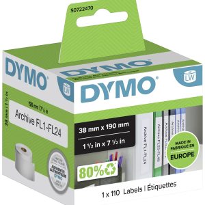 DYMO S0722470 Rol met etiketten 38 x 190 mm Papier Wit 110 stuk(s) Permanent hechtend Ordneretiketten DYMO S0722470 Rol met etiketten 38 x 190 mm Papier Wit 110 stuk(s) Permanent hechtend Ordneretiketten