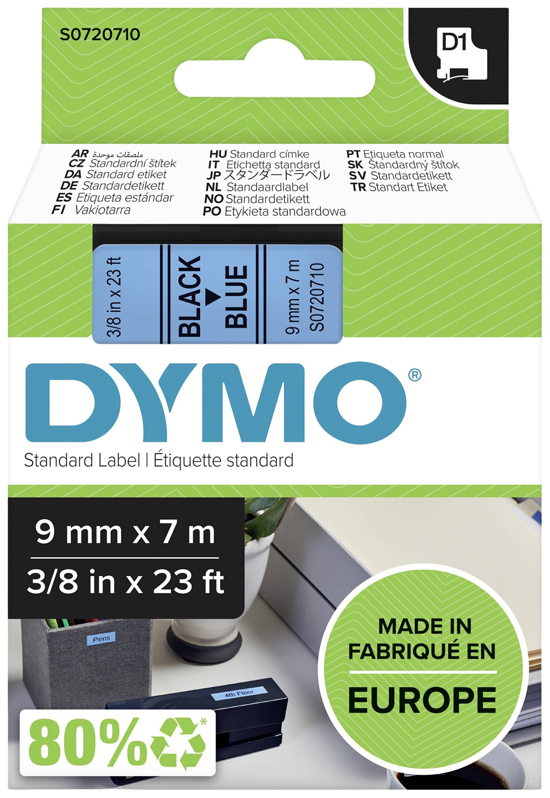 Labeltape DYMO D1 40916 Polyester Tapekleur: Blauw Tekstkleur:Zwart 9 mm 7 m