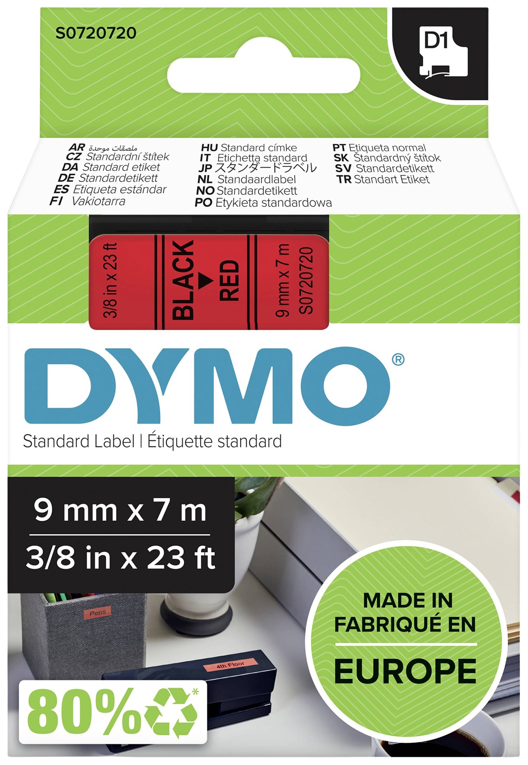 Labeltape DYMO D1 40917 Polyester Tapekleur: Rood Tekstkleur:Zwart 9 mm 7 m