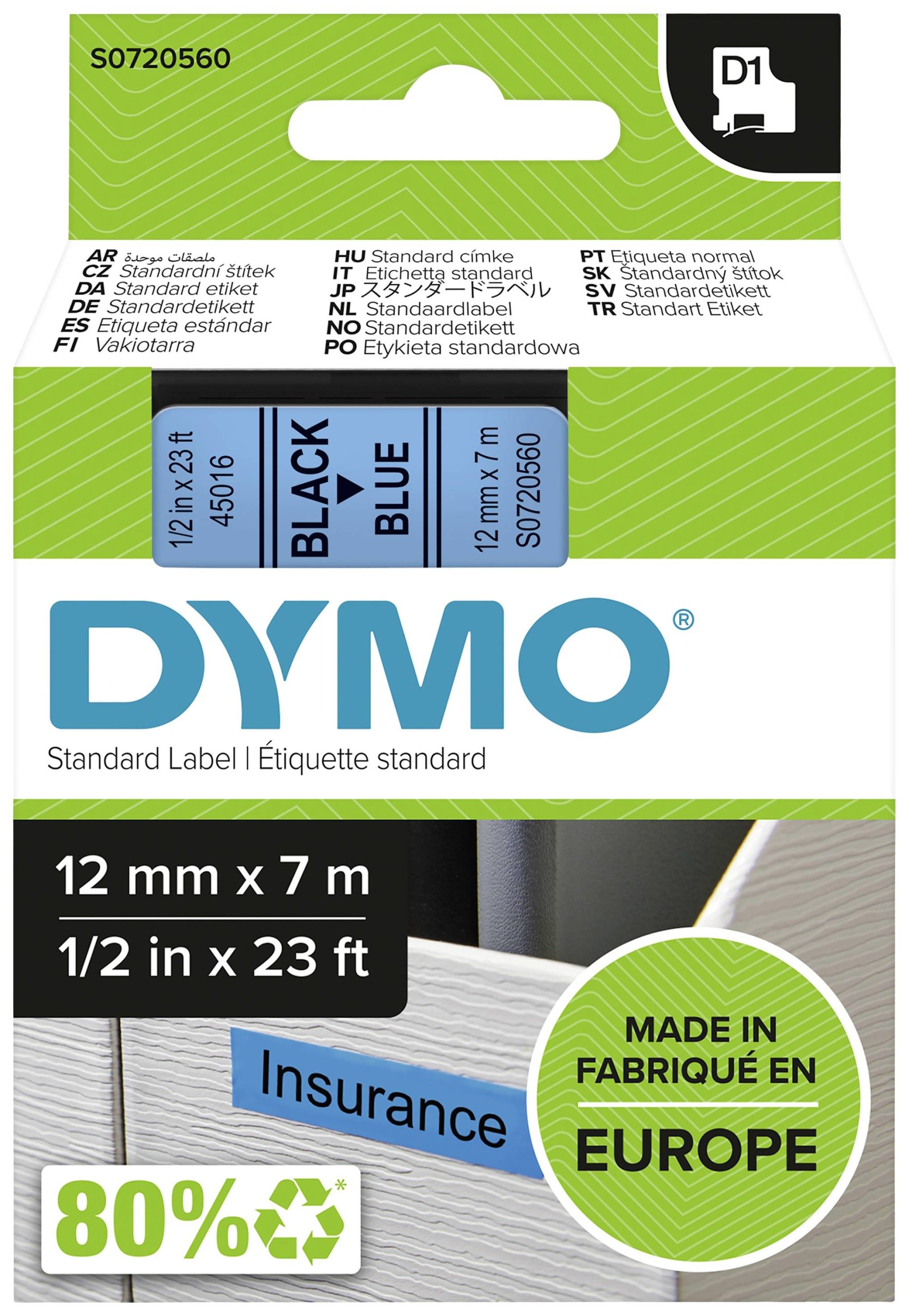 DYMO 45016 Labeltape Polyester Tapekleur: Blauw Tekstkleur: Zwart 12 mm 7 m