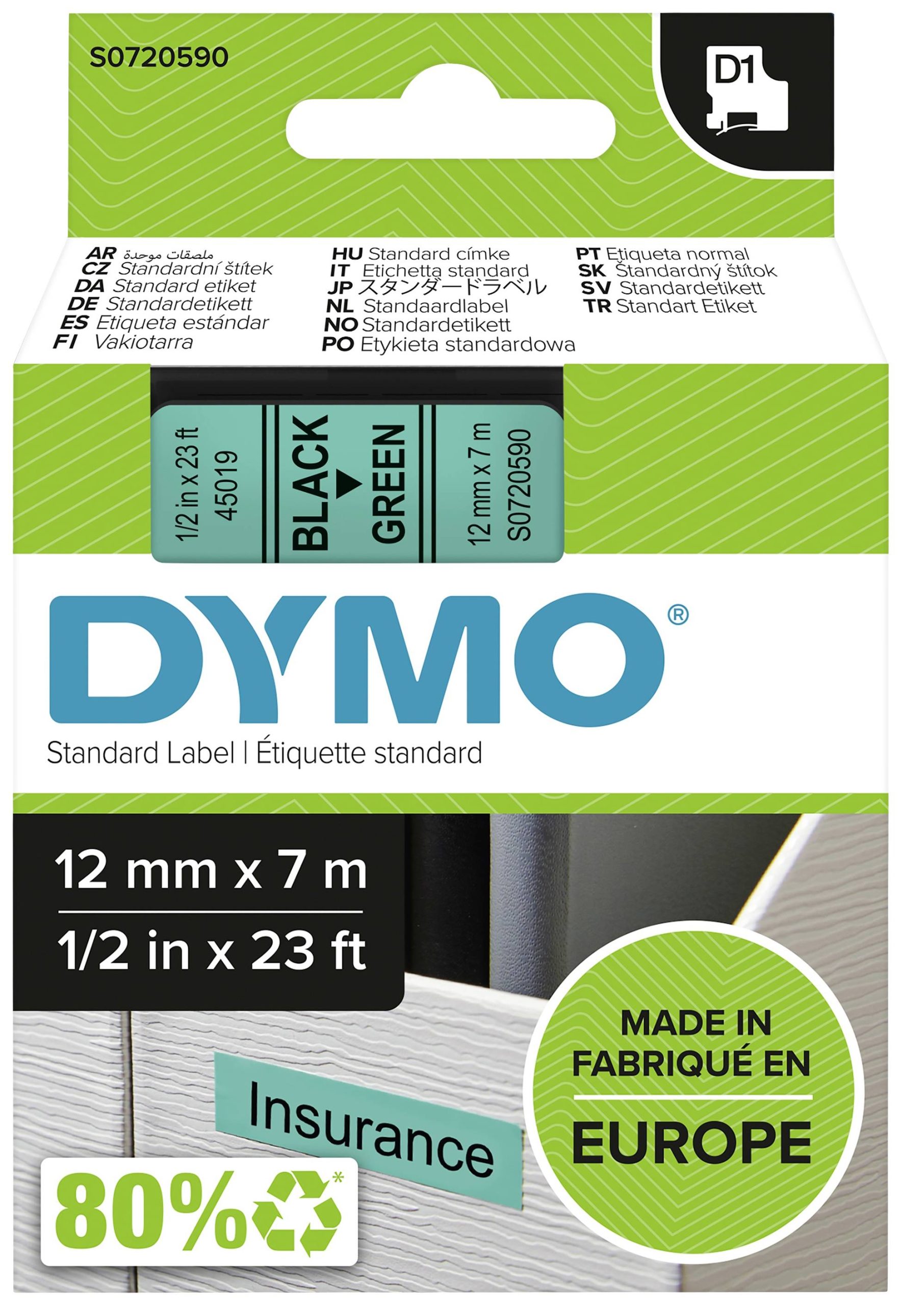 DYMO 45019 Labeltape Polyester Tapekleur: Groen Tekstkleur: Zwart 12 mm 7 m