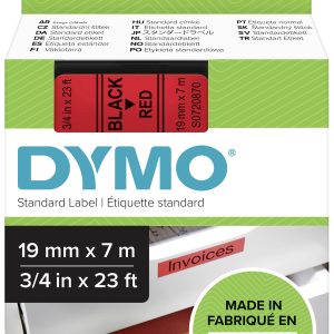 Labeltape DYMO D1 45807 Polyester Tapekleur: Rood Tekstkleur:Zwart 19 mm 7 m Labeltape DYMO D1 45807 Polyester Tapekleur: Rood Tekstkleur:Zwart 19 mm 7 m