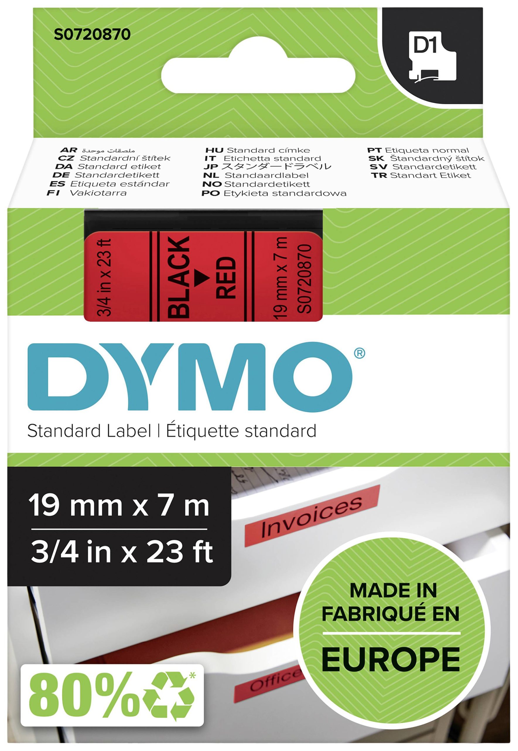 Labeltape DYMO D1 45807 Polyester Tapekleur: Rood Tekstkleur:Zwart 19 mm 7 m