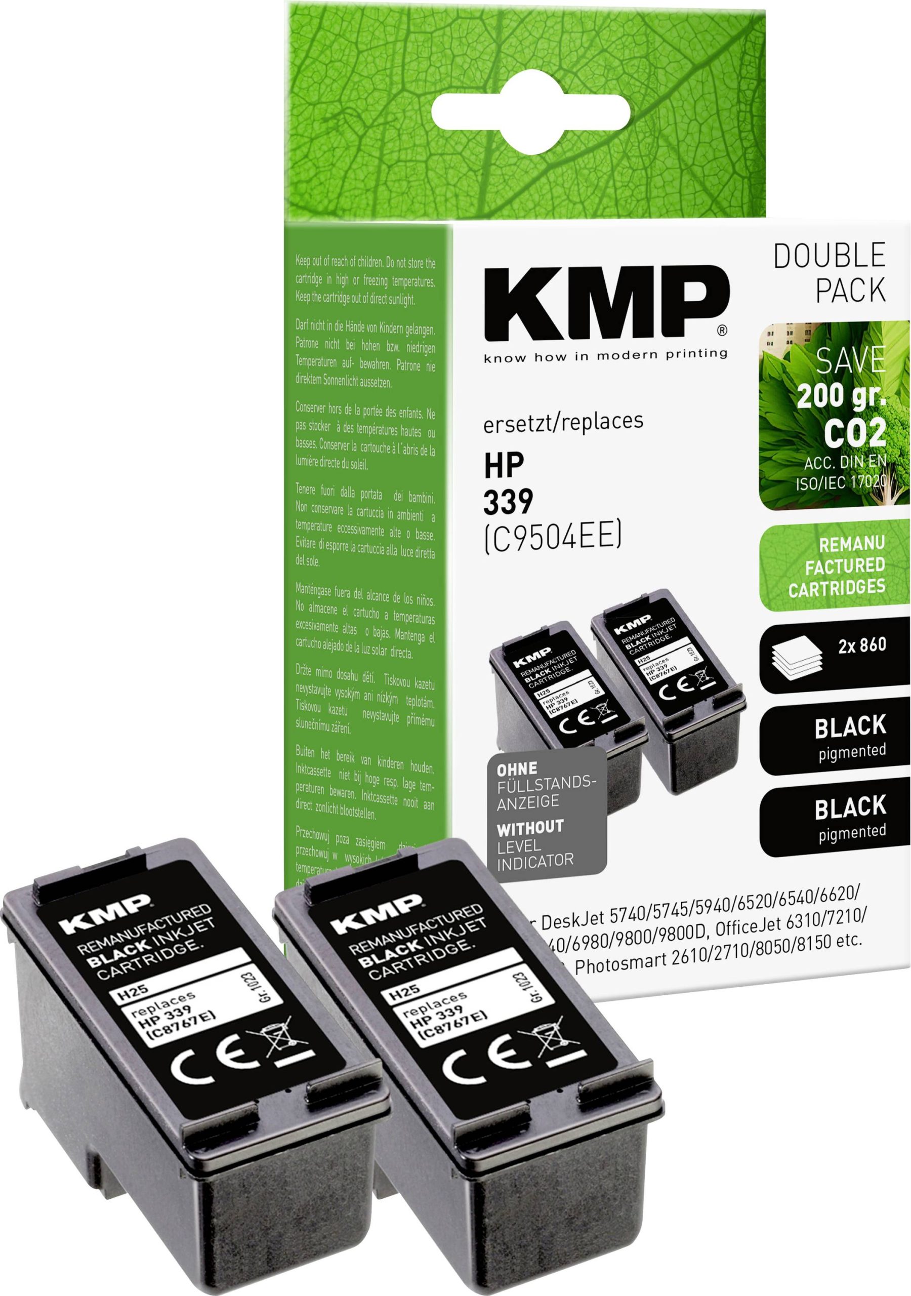 KMP Inktcartridge vervangt HP 339, C8767E Compatibel 2-pack Zwart H25D 1023,4021