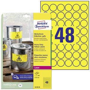 Avery-Zweckform L6128-20 Folie-etiketten Ø 30 mm Polyester folie Geel 960 stuk(s) Permanent hechtend Laser (kleur), Lase Avery-Zweckform L6128-20 Folie-etiketten Ø 30 mm Polyester folie Geel 960 stuk(s) Permanent hechtend Laser (kleur), Lase