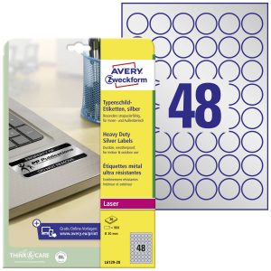 Avery-Zweckform L6129-20 Etiketten voor typeplaatjes Ø 30 mm Polyester folie Zilver 960 stuk(s) Permanent hechtend Laser Avery-Zweckform L6129-20 Etiketten voor typeplaatjes Ø 30 mm Polyester folie Zilver 960 stuk(s) Permanent hechtend Laser