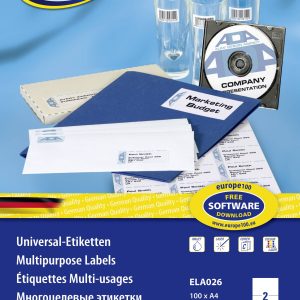Europe 100 ELA026 Universele etiketten 210 x 148.5 mm Papier Wit 200 stuk(s) Permanent hechtend Inkjet, Laser (zwart/wit Europe 100 ELA026 Universele etiketten 210 x 148.5 mm Papier Wit 200 stuk(s) Permanent hechtend Inkjet, Laser (zwart/wit