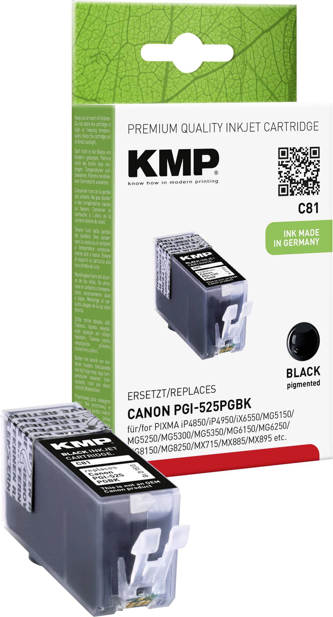 KMP Inktcartridge vervangt Canon PGI-525PGBK Compatibel Zwart C81 1513,0001