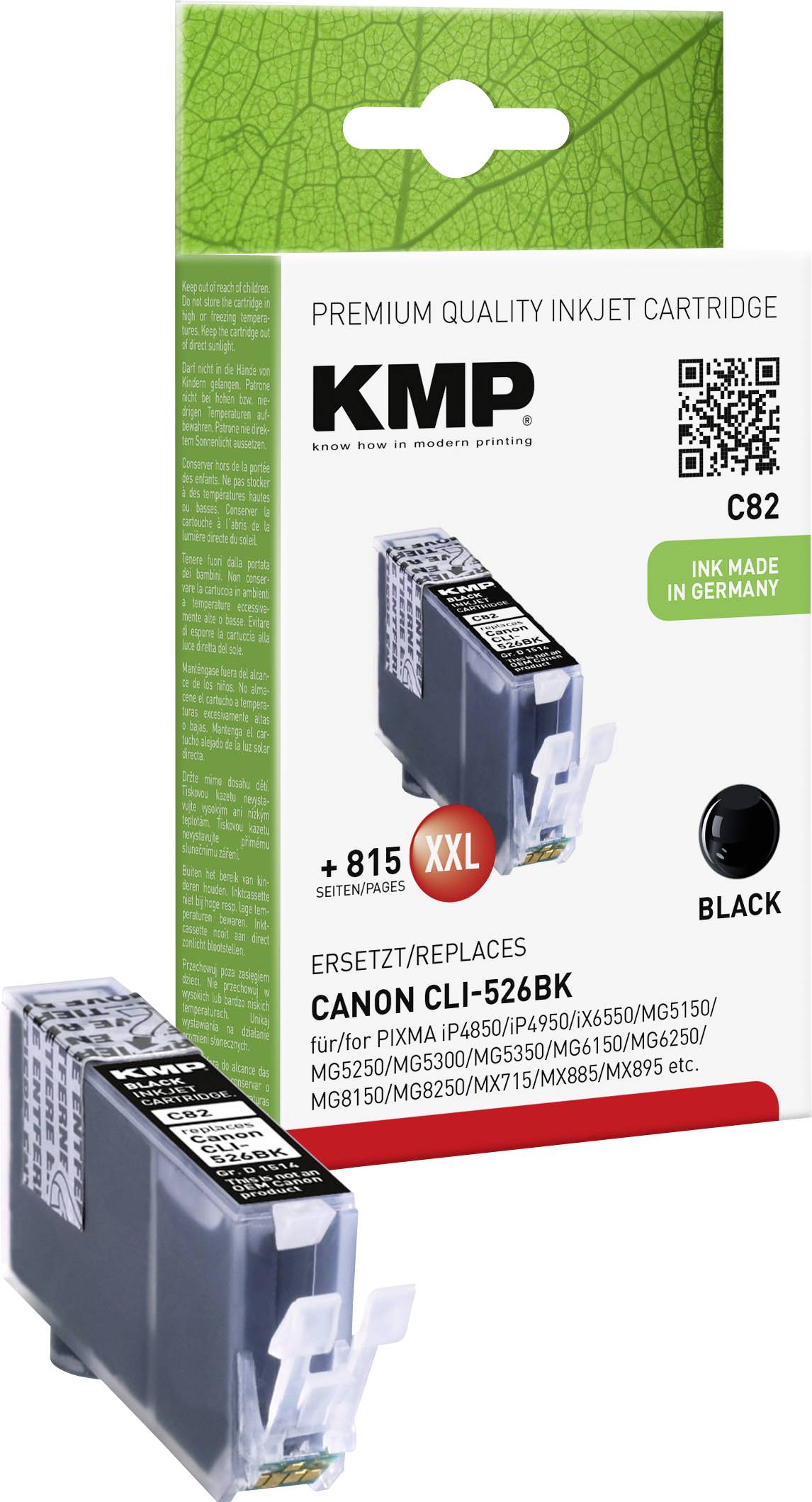 KMP Inktcartridge vervangt Canon CLI-526BK Compatibel Zwart C82 1514,0001