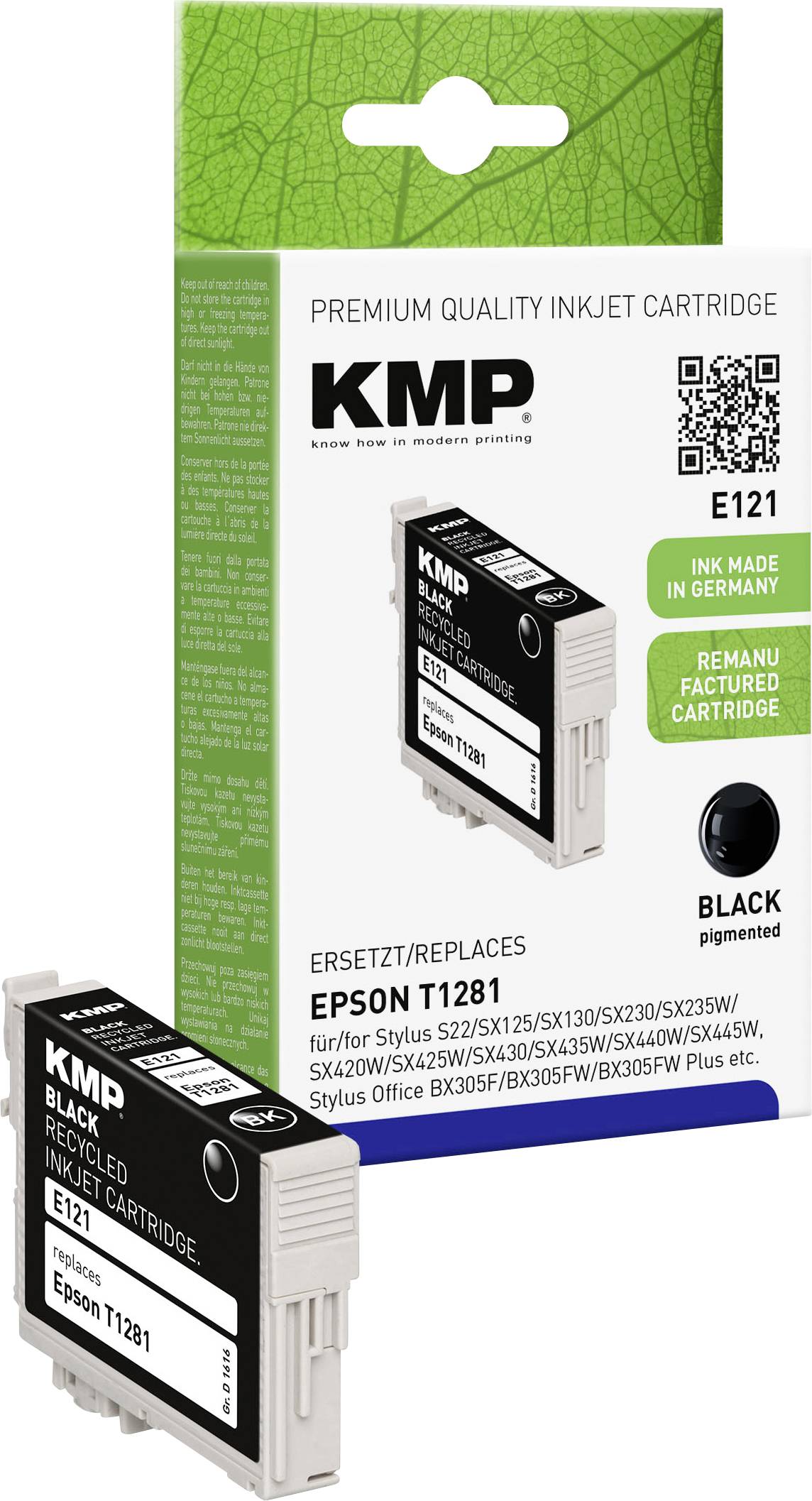 KMP Inktcartridge vervangt Epson T1281 Compatibel Zwart E121 1616,0001