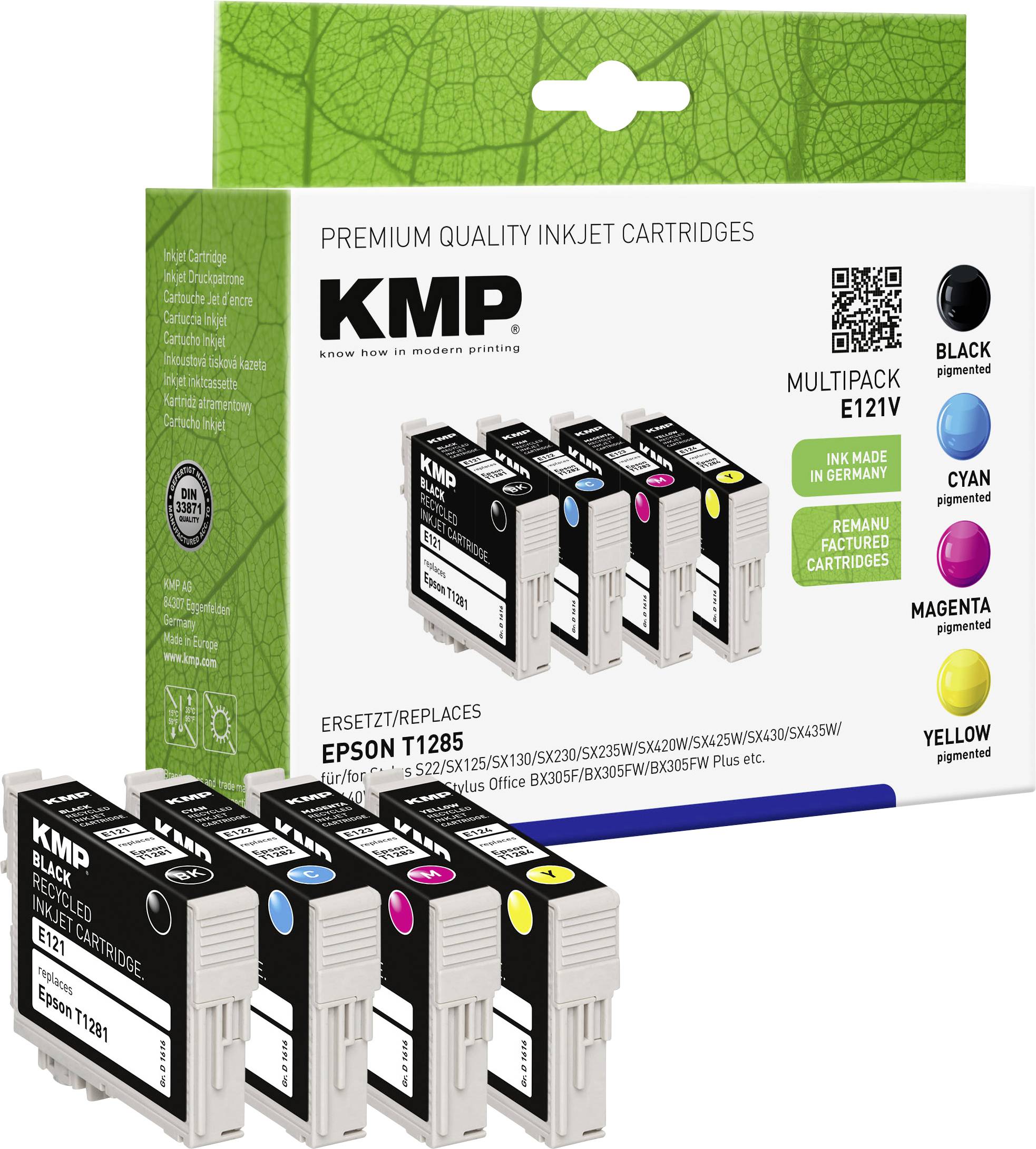KMP Inkt E121V vervangt Epson T1285, T1281, T1282, T1283, T1284 Zwart, Cyaan, Magenta, Geel
