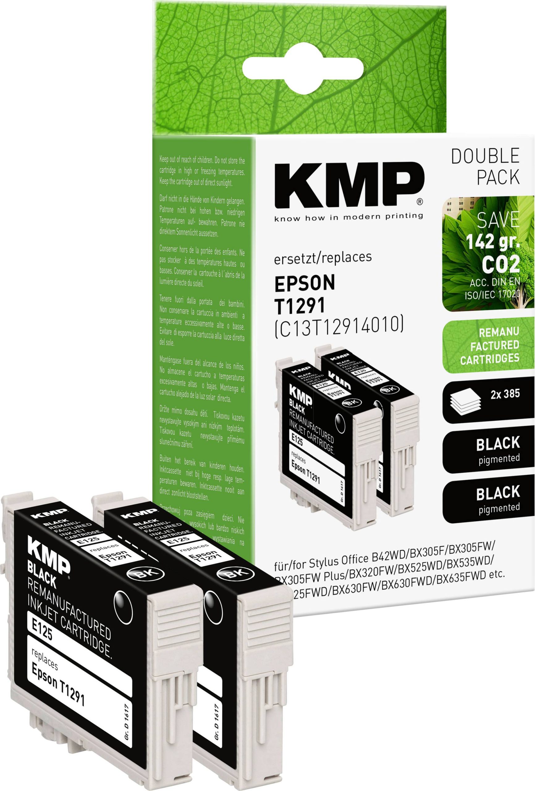 KMP Inktcartridge vervangt Epson T1291 Compatibel 2-pack Zwart E125D 1617,0021