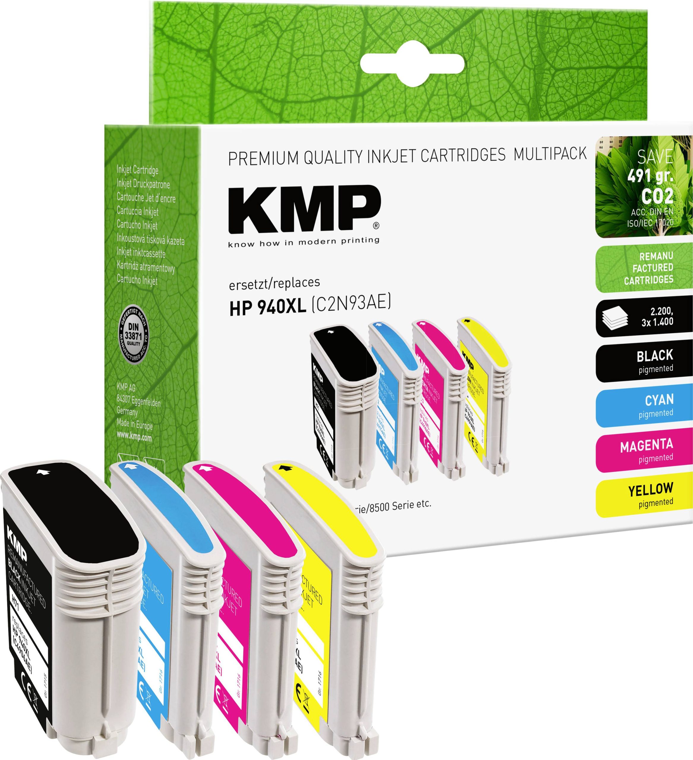 KMP Inktcartridge vervangt HP 940XL, C2N93AE, C4906AE, C4907AE, C4908AE, C4909AE Compatibel Combipack Zwart, Cyaan, Mage