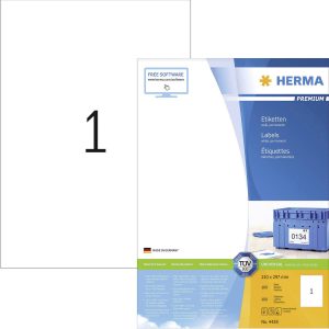 Herma 4428 Universele etiketten 210 x 297 mm Papier Wit 100 stuk(s) Permanent hechtend Inkjet, Laser (zwart/wit), Laser Herma 4428 Universele etiketten 210 x 297 mm Papier Wit 100 stuk(s) Permanent hechtend Inkjet, Laser (zwart/wit), Laser