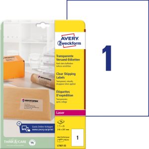 Avery-Zweckform Transparante verzendetiketten L7567-25 (N/A ),Transparant, Rechthoek, 25 stuk(s), Permanent hechtend Avery-Zweckform Transparante verzendetiketten L7567-25 (N/A ),Transparant, Rechthoek, 25 stuk(s), Permanent hechtend