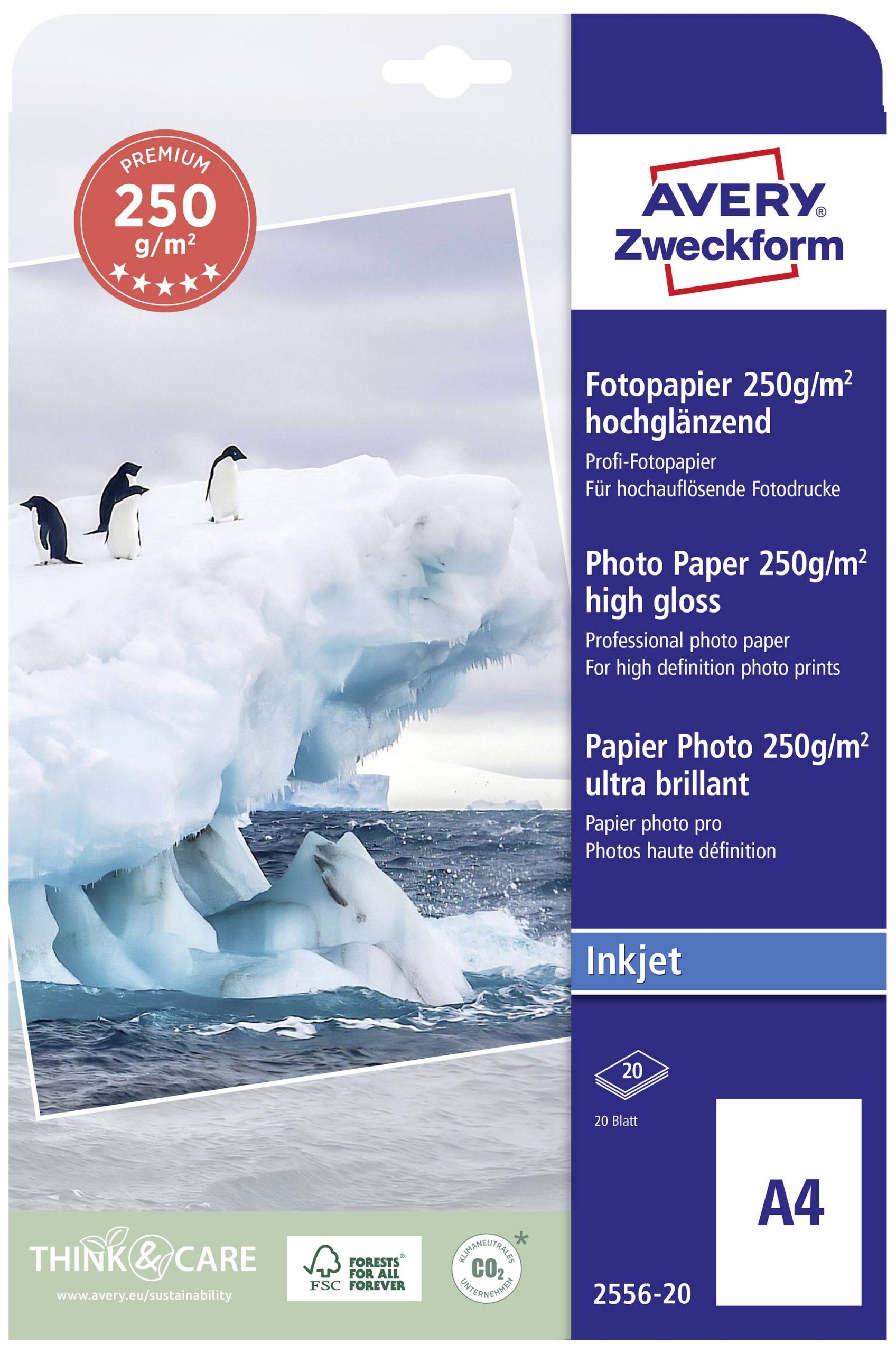 Avery-Zweckform Premium Photo Paper Inkjet 2556-20 Fotopapier DIN A4 250 g/m² 20 vellen Hoogglans