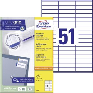 Avery-Zweckform 3420 Universele etiketten 70 x 16.9 mm Papier Wit 5100 stuk(s) Permanent hechtend Inkjet, Laser (zwart/w Avery-Zweckform 3420 Universele etiketten 70 x 16.9 mm Papier Wit 5100 stuk(s) Permanent hechtend Inkjet, Laser (zwart/w