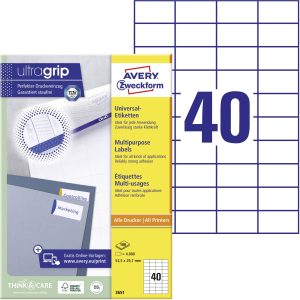Avery-Zweckform 3651 Universele etiketten 52.5 x 29.7 mm Papier Wit 4000 stuk(s) Permanent hechtend Inkjet, Laser (zwart Avery-Zweckform 3651 Universele etiketten 52.5 x 29.7 mm Papier Wit 4000 stuk(s) Permanent hechtend Inkjet, Laser (zwart