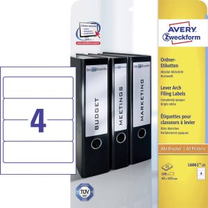 Avery-Zweckform L6061-25 Ordneretiketten 59 x 192 mm Papier Wit 120 stuk(s) Permanent hechtend Laser (kleur), Laser (zwa Avery-Zweckform L6061-25 Ordneretiketten 59 x 192 mm Papier Wit 120 stuk(s) Permanent hechtend Laser (kleur), Laser (zwa