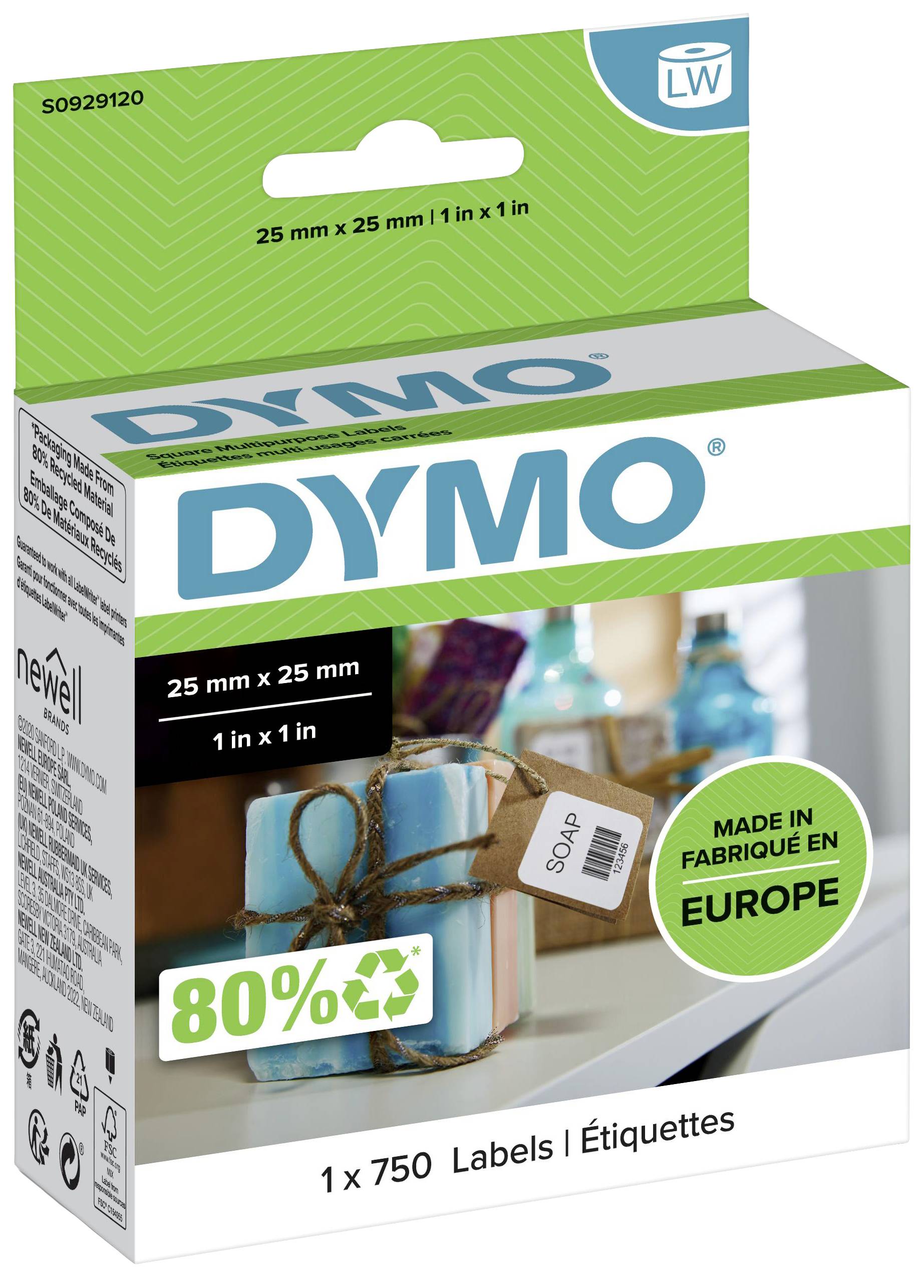 DYMO S0929120 Rol met etiketten 25 x 25 mm Papier Wit 750 stuk(s) Weer verwijderbaar Universele etiketten
