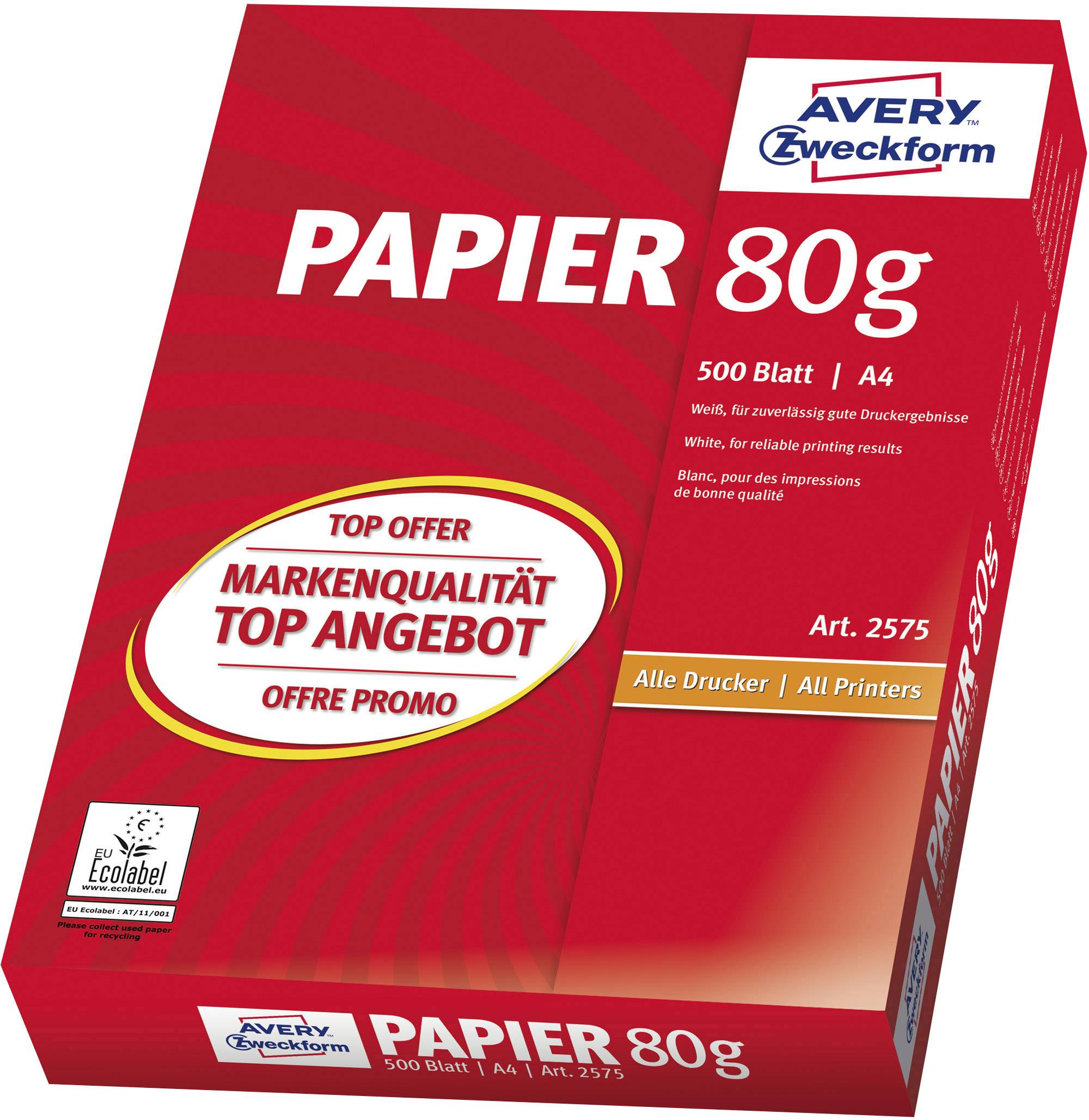 Avery-Zweckform PAPER Inkjet + Laser + Copier 2575 Printpapier DIN A4 80 g/m² 500 vellen Wit