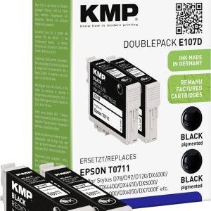 KMP Inktcartridge vervangt Epson T0711 Compatibel 2-pack Zwart E107D 1607,4021 KMP Inktcartridge vervangt Epson T0711 Compatibel 2-pack Zwart E107D 1607,4021