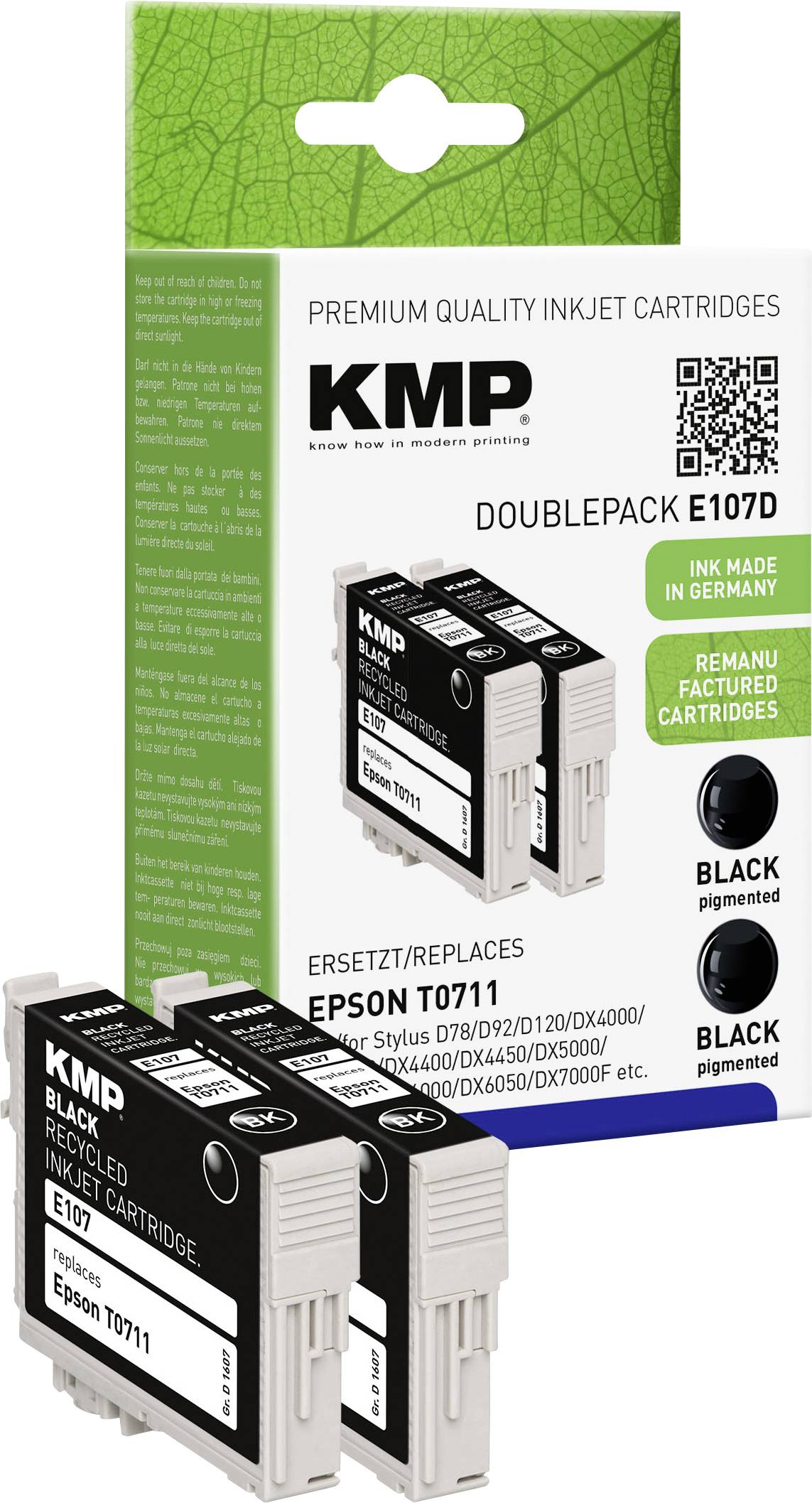 KMP Inktcartridge vervangt Epson T0711 Compatibel 2-pack Zwart E107D 1607,4021