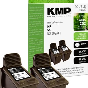 KMP Inktcartridge vervangt HP 56, C6656AE Compatibel 2-pack Zwart H11D 0995,4021 KMP Inktcartridge vervangt HP 56, C6656AE Compatibel 2-pack Zwart H11D 0995,4021