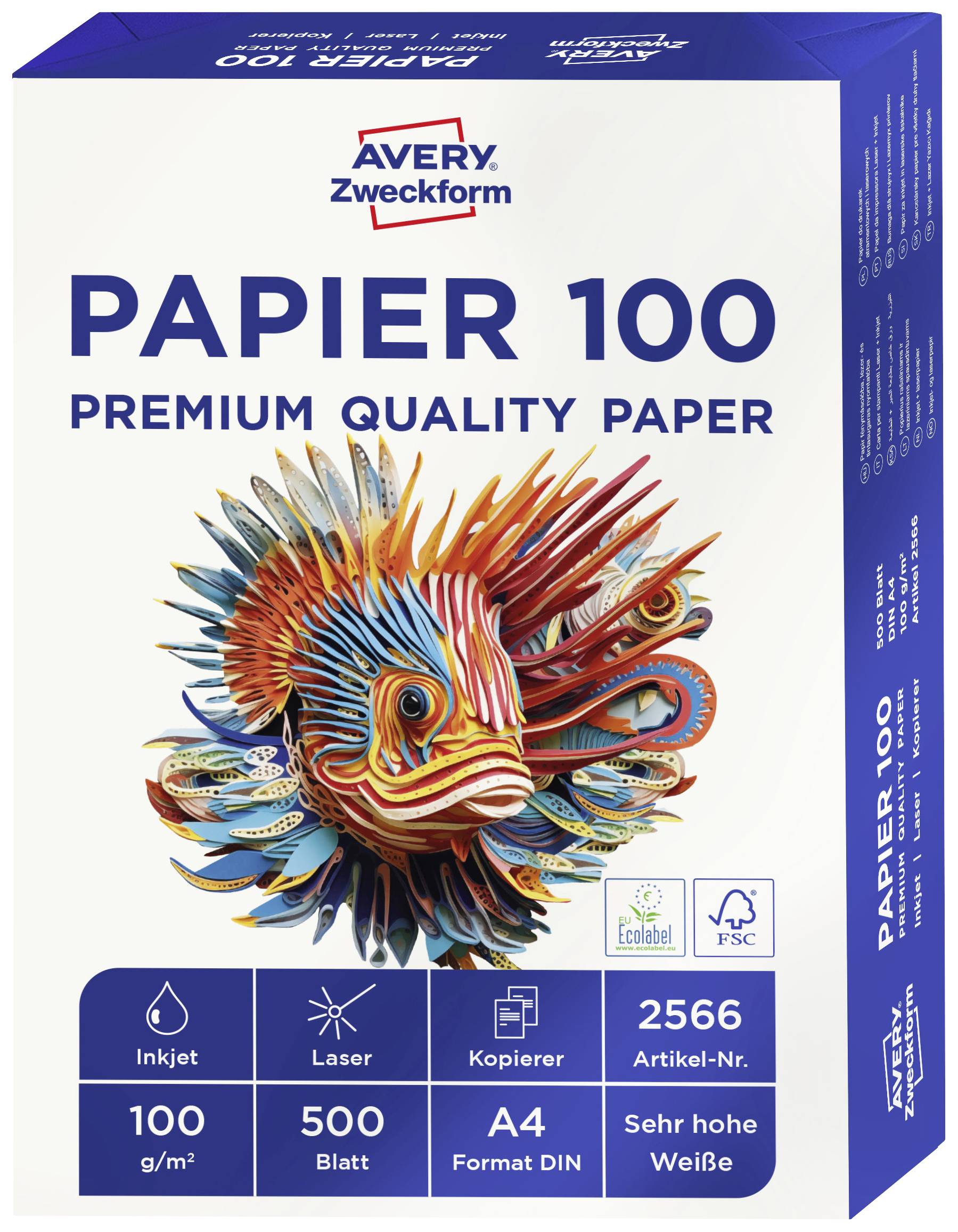 Avery-Zweckform PAPIER 100 Premium Quality Paper 2566 Printpapier, kopieerpapier DIN A4 100 g/m² 500 vellen Helderwit