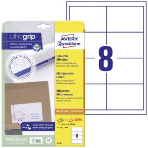 Avery-Zweckform 4782 Universele etiketten 97 x 67.7 mm Papier Wit 240 stuk(s) Permanent hechtend Inkjet, Laser (zwart/wi