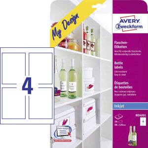 Avery-Zweckform MD4001 Flesetiketten 90 x 120 mm Papier Wit 20 stuk(s) Permanent hechtend Inkjet Avery-Zweckform MD4001 Flesetiketten 90 x 120 mm Papier Wit 20 stuk(s) Permanent hechtend Inkjet