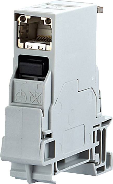 BTR-netwerkdoos voor DIN-railmontage CAT 6 insteekrichting 90° RAL 7035