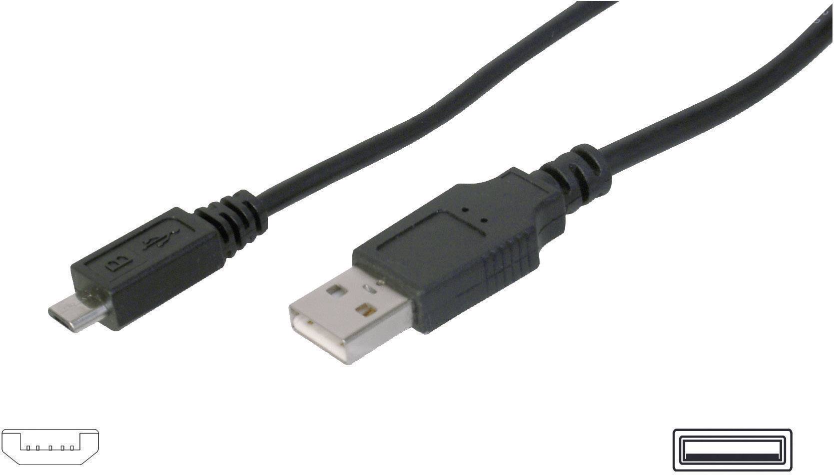 Digitus AK-300110-018-S USB-kabel USB 2.0 USB-A stekker, USB-micro-B stekker 1.80 m Zwart