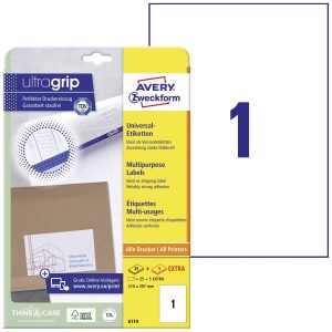 Avery-Zweckform 6119 210 x 297 mm Papier Wit 30 stuk(s) Permanent hechtend Universele etiketten Inkt, Laser, Kopie 30 ve
